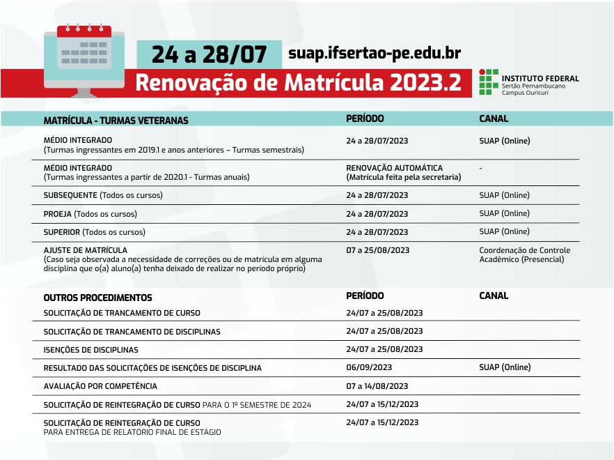 Renovao Matrcula 2023 calendrio